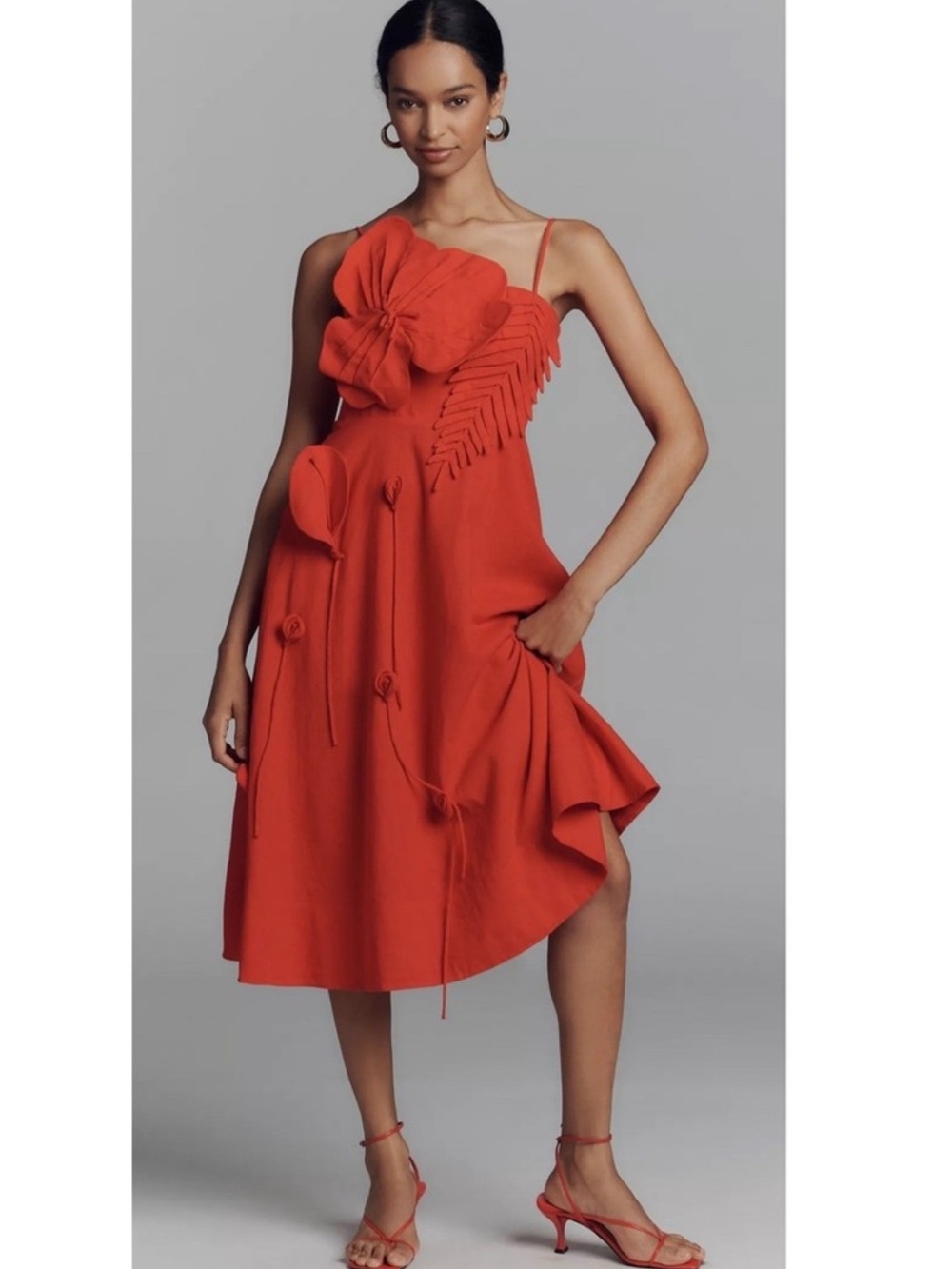 Farm Rio Garden Appliqué Flower Linen Dress